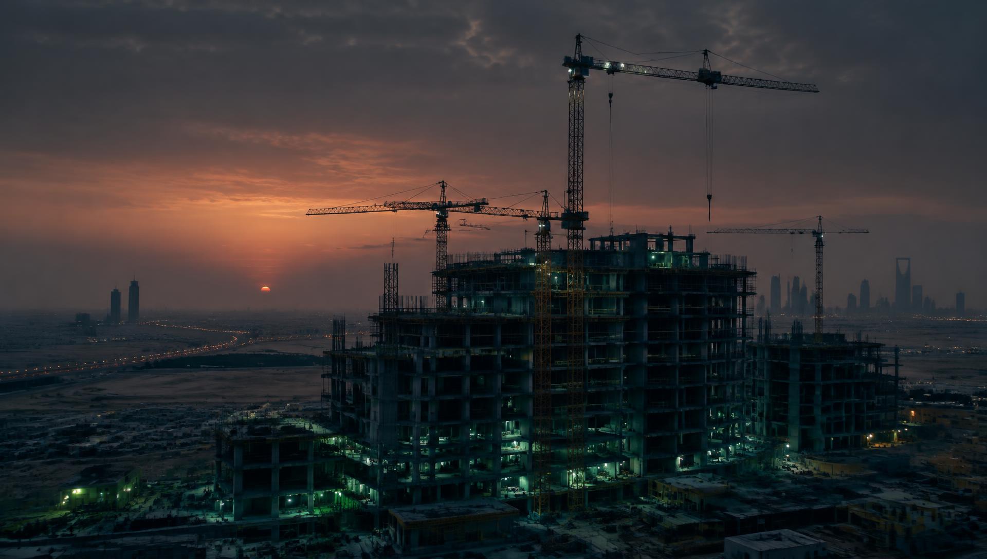 Construction site at dusk in Riyadh